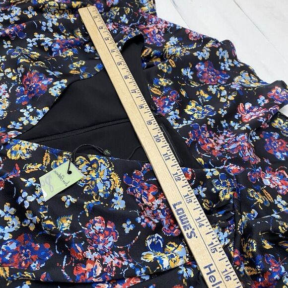 New SAM EDELMAN Black Mixed Floral Tiered Ruffle Wrap Maxi Dress Women's Sz 10 - Picture 11 of 12